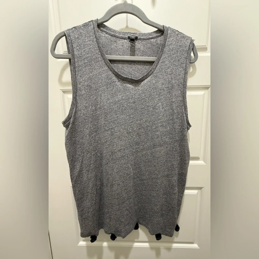 J. Crew Linen Pom-Pom Tank Top. Heather Gray Medium. Size Medium
